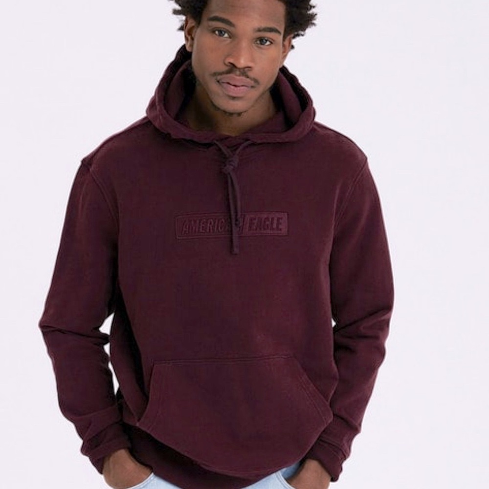 American Eagle Outfitters AEO Hoodie Heavy Cotton Maroon Signature Logo Pockets